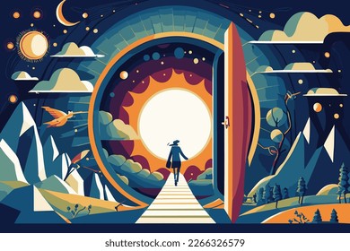 vector graphic illustration of wanderlust with a natural background 