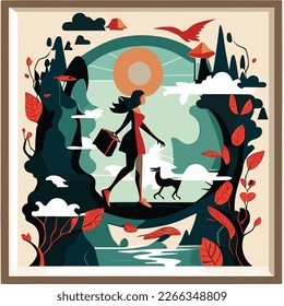 vector graphic illustration of wanderlust with a natural background 