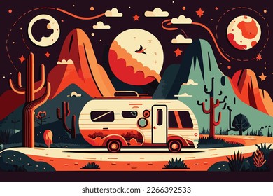 vector graphic illustration of wanderlust with a natural background 