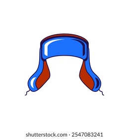 Vector graphic illustration of warm winter hat with ear flips in cartoon style. Headwear for cold season. The icon is perfect for web design, decorative elements, print, stickers, or social media. The