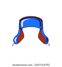 Vector graphic illustration of warm winter hat with ear flips in cartoon style. Headwear for cold season. The icon is perfect for web design, decorative elements, print, stickers, or social media. The