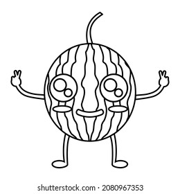 Vector graphic illustration of watermelon, outline only. Perfect for coloring book.