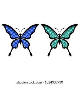 vector graphic illustration of wavy line butterfly pattern, elegant cool butterfly icon