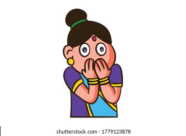 Vector graphic illustration of woman shocking face expression. Individually on a white background. 