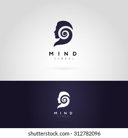Vector graphic illustration of a woman silhouette with a spiral, in two colors