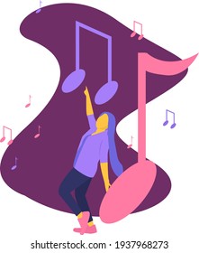 Vector graphic illustration of women are listening to music and dancing.
