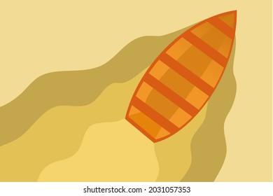 Vector graphic illustration of a wooden boat on the high seas, suitable for inspiration or motivational backgrounds and others.