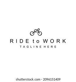 vector graphic illustration of worker or student riding a bicycle to work or school, simple logos premium