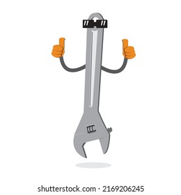 Vector graphic illustration of wrench character. Good for workshop, construction, services, logo or banner