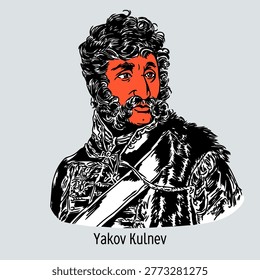 Vector graphic illustration of Yakov Petrovich Kulnev. Modern stylized portrait of the famous Napoleonic Wars cavalry leader, known for his bravery and the Battle of Klyastitsy