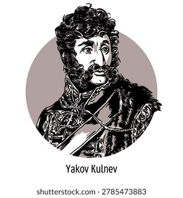 Vector graphic illustration of Yakov Petrovich Kulnev. Modern stylized portrait of the famous Napoleonic Wars cavalry leader, known for his bravery and the Battle of Klyastitsy