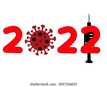 ilustración gráfica vectorial del año 2022 en forma de bacterias y una jeringa perfecta para acoger el nuevo año en tiempos de covid