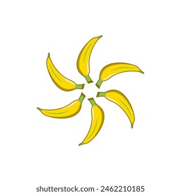 Vector graphic illustration of yellow bananas arranged in a circular pattern on a white background. Perfect for creative fruit themes, healthy living, or tropical concepts.