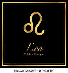 Vector graphic illustration of Zodiac sign of Leo with date and month. Gold effect.