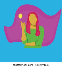 Vector graphic illustrator of a woman who finds brilliant ideas. Perfect for anything that has to do with creativity and solutions.