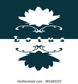 Vector graphic image of black and white lotus with text