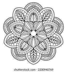 Vector, graphic image of a mandala. Made with black lines on a white background. Simple ornament for coloring, coloring design for kids, antistress drawing.