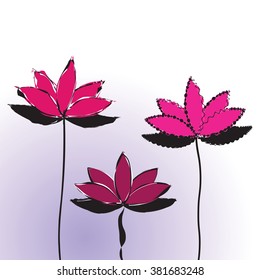 Vector graphic image of pink lotus on light gray background