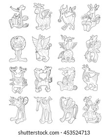 vector graphic images of kind fantastic creatures for coloring