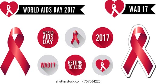 Vector graphic images representing icons, ribbons and symbols of the World Aids Day 2017 campaign