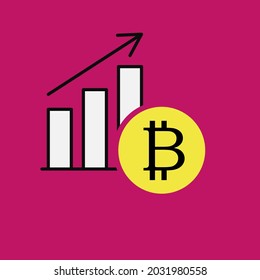 Vector Graphic Of Increasing Bitcoin Price, With Purple Background And Modern Color Theme, Perfect To Use For News, Article, Media, Blog, Website, etc