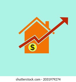 Vector Graphic Of Increasing Property Price Concept, With Blue, Orange, Red And Yellow Modern Color Theme, Perfect To Use For Media, News, Blog, Article, Website, etc