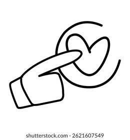 Vector graphic of index finger clicking the love button, line art.