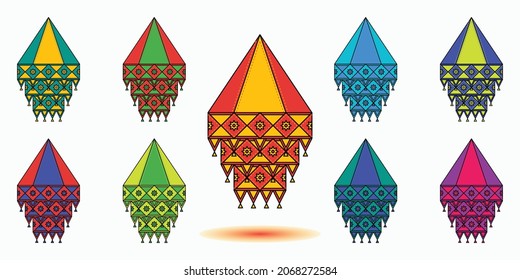 Vector graphic Indian traditional tribal multi color fabric cloth deepavali lantern, suitable for happy Diwali also used for home decor, living room hanging  light, festival or party celebration etc.