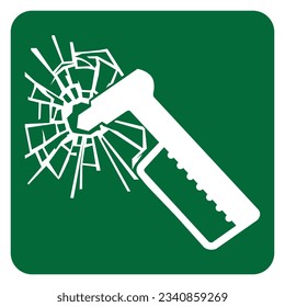 Gráfico vectorial que indica la ubicación del martillo de emergencia para romper el vidrio