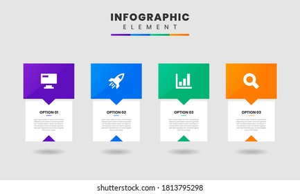 Gráfica vectorial de la plantilla de diseño de elementos infográficos con iconos y 4 opciones o pasos. Se puede utilizar para el diagrama de procesos, presentaciones, diseño de flujo de trabajo, banner, diagrama de flujo, gráfico de información.