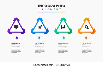 Gráfica vectorial de la plantilla de diseño de elementos infográficos con iconos y 4 opciones o pasos. Se puede utilizar para el diagrama de procesos, presentaciones, diseño de flujo de trabajo, banner, diagrama de flujo, gráfico de información.