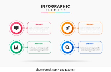 Vector Graphic Infographic Element Design icon templates with 4 options or steps. Can be used for process diagram, presentations, workflow layout, banner, flow chart, infographic.