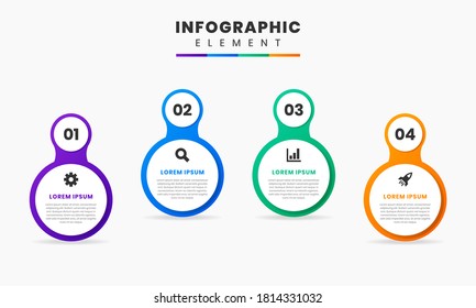 Vector Graphic Infographic Element Design icon templates with 4 options or steps. Can be used for process diagram, presentations, workflow layout, banner, flow chart, infographic.