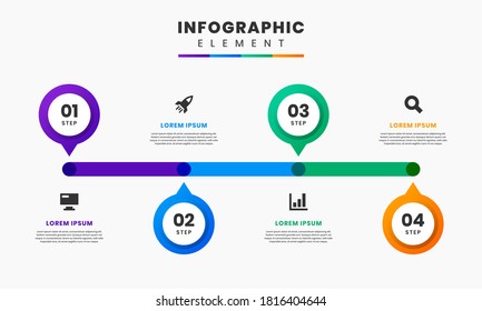 Icono de diseño de elementos gráficos e infográficos vectoriales con 4 opciones o pasos. Se puede utilizar para el diagrama de procesos, presentaciones, diseño de flujo de trabajo, banner, diagrama de flujo, infografía.