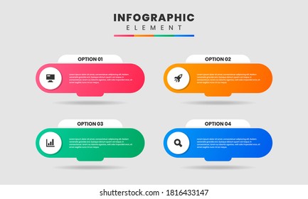 Vector Graphic Infographic Element Design icon templates with 4 options or steps. Can be used for process diagram, presentations, workflow layout, banner, flow chart, infographic.