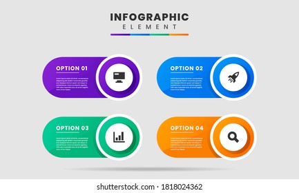 Vector Graphic Infographic Element Design icon templates with 4 options or steps. Can be used for process diagram, presentations, workflow layout, banner, flow chart, infographic.
