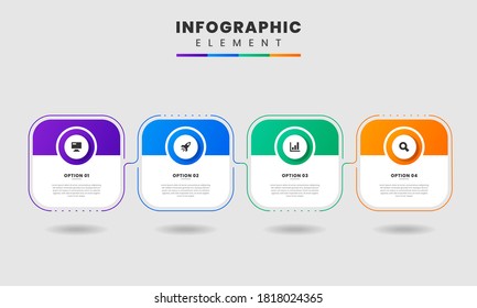 Vector Graphic Infographic Element Design icon templates with 4 options or steps. Can be used for process diagram, presentations, workflow layout, banner, flow chart, infographic.