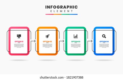 Vector Graphic Infographic Element Design icon templates with 4 options or steps. Can be used for process diagram, presentations, workflow layout, banner, flow chart, infographic.