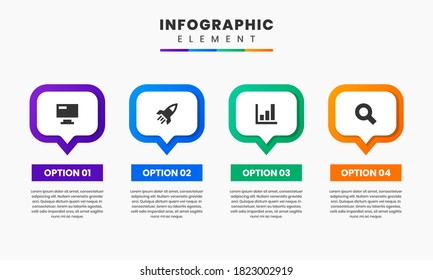 Icono de diseño de elementos gráficos e infográficos vectoriales con 4 opciones o pasos. Se puede utilizar para el diagrama de procesos, presentaciones, diseño de flujo de trabajo, banner, diagrama de flujo, infografía.