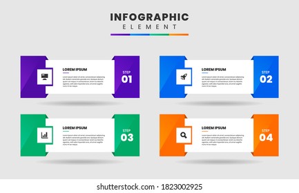Vector Graphic Infographic Element Design icon templates with 4 options or steps. Can be used for process diagram, presentations, workflow layout, banner, flow chart, infographic.