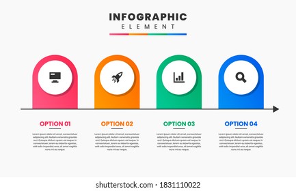 Icono de diseño de elementos gráficos e infográficos vectoriales con 4 opciones o pasos. Se puede utilizar para el diagrama de procesos, presentaciones, diseño de flujo de trabajo, banner, diagrama de flujo, infografía.