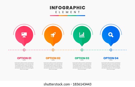 Design-Icon-Vorlagen für Vektorgrafik-Infografiken mit 4 Optionen oder Schritten. Kann für Prozessdiagramm, Präsentationen, Workflow-Layout, Banner, Flussdiagramm, Infografik verwendet werden.