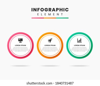 Icono de diseño de elementos gráficos e infográficos vectoriales con 3 opciones o pasos. Se puede utilizar para el diagrama de procesos, presentaciones, diseño de flujo de trabajo, banner, diagrama de flujo, infografía.