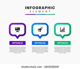 Icono de diseño de elementos gráficos e infográficos vectoriales con 3 opciones o pasos. Se puede utilizar para el diagrama de procesos, presentaciones, diseño de flujo de trabajo, banner, diagrama de flujo, infografía.