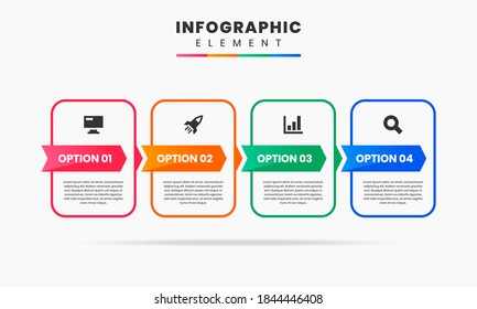 Icono de diseño de elementos gráficos e infográficos vectoriales con 4 opciones o pasos. Se puede utilizar para el diagrama de procesos, presentaciones, diseño de flujo de trabajo, banner, diagrama de flujo, infografía.