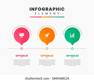 Icono de diseño de elementos gráficos e infográficos vectoriales con 3 opciones o pasos. Se puede utilizar para el diagrama de procesos, presentaciones, diseño de flujo de trabajo, banner, diagrama de flujo, infografía.