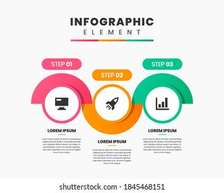 Icono de diseño de elementos gráficos e infográficos vectoriales con 3 opciones o pasos. Se puede utilizar para el diagrama de procesos, presentaciones, diseño de flujo de trabajo, banner, diagrama de flujo, infografía.