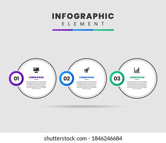 Icono de diseño de elementos gráficos e infográficos vectoriales con 3 opciones o pasos. Se puede utilizar para el diagrama de procesos, presentaciones, diseño de flujo de trabajo, banner, diagrama de flujo, infografía.