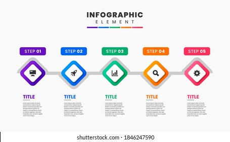 Vector Graphic Infographic Element Design icon templates with 5 options or steps. Can be used for process diagram, presentations, workflow layout, banner, flow chart, infographic.