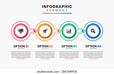 Icono de diseño de elementos gráficos e infográficos vectoriales con 4 opciones o pasos. Se puede utilizar para el diagrama de procesos, presentaciones, diseño de flujo de trabajo, banner, diagrama de flujo, infografía.